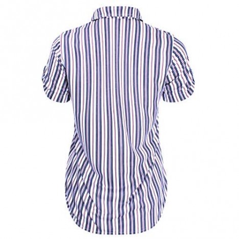 Ladies' Code Women's Short Sleeve Plaid or Stripe Button Down Shirt Knit Top