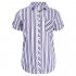 Ladies' Code Women's Short Sleeve Plaid or Stripe Button Down Shirt Knit Top