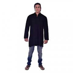 Lakkar Haveli Men's Kurta Solid Black Color Shirt Indian 100% Cotton Loos Fit Tunic Plus Size Bigg & Tall