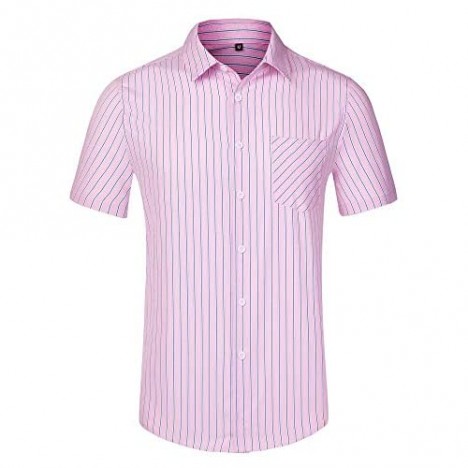 Lars Amadeus Men's Dress Shirt Summer Short Sleeve Button Down Pin Stripes Shirts