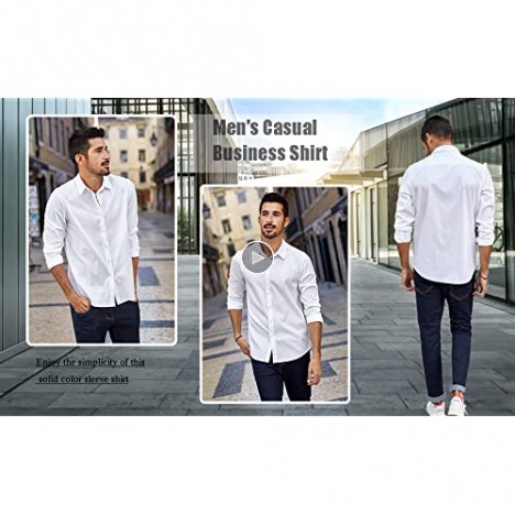 LecGee Men's Casual Dress Shirts Regular Fit Solid Long Sleeve Button Down Shirts