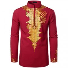 LucMatton Men's African Traditional Luxury Ethnic Pattern Printed Dashiki Shirt