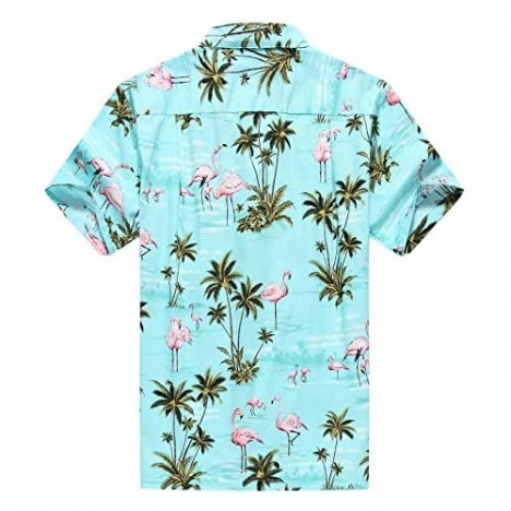 Made in Hawaii Men's Hawaiian Shirt Aloha Shirt Pink Flamingos Allover in Turquoise