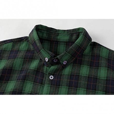 Mens Button Down Shirt Casual Flannel Plaid Slim Fit Long Sleeve Spread Collar Lightweight Tops