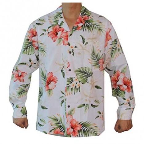 Men's Long Sleeve Island Flowers Hawaiian Aloha Shirt