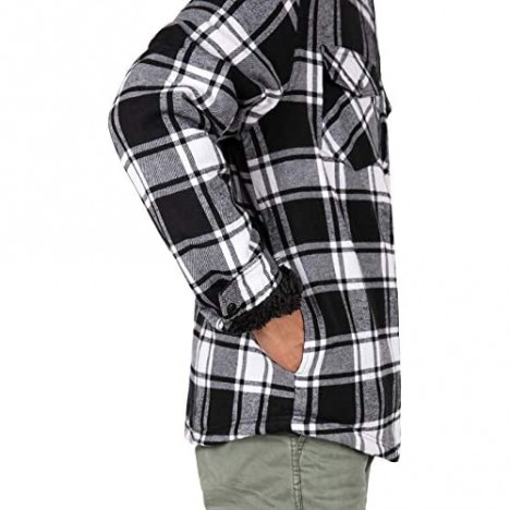 Mens Sherpa Lined Flannel Shirt Jacket with Hood Plaid Shirt-Jac all Sherpa Lining