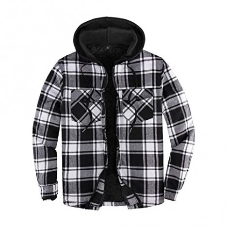 Mens Sherpa Lined Flannel Shirt Jacket with Hood Plaid Shirt-Jac all Sherpa Lining