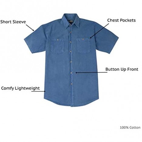 Men's Short Sleeve Button-Down Casual Shirt with Pockets | Lightweight Cotton