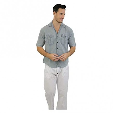 Men's White Shirt 100% Cotton Casual Hippie Shirt Short Sleeve Beach Yoga Top
