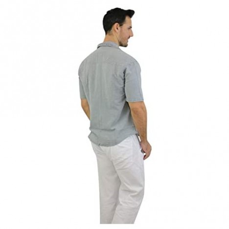 Men's White Shirt 100% Cotton Casual Hippie Shirt Short Sleeve Beach Yoga Top