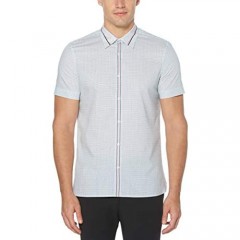 Perry Ellis Men's Slim Fit Short Sleeve Button-Down Check Shirt with Engineered Stripe