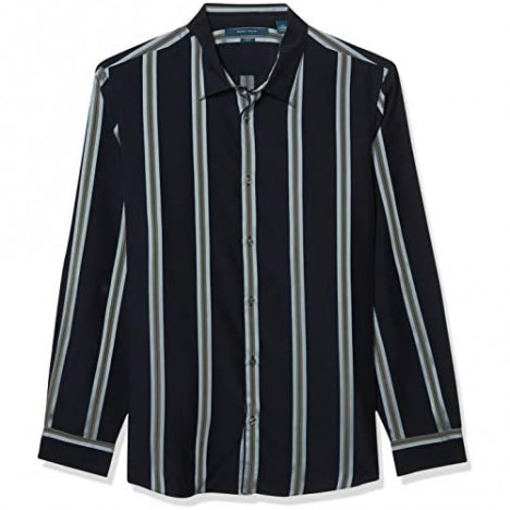 Perry Ellis Men's Slim Fit Wide Vertical Stripe Long Sleeve Button-Down Shirt