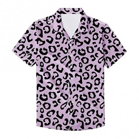 PinUp Angel Funky Hawaiian Shirt Men Short Sleeve Leopard Polka Dots Print Button Down Top Tee
