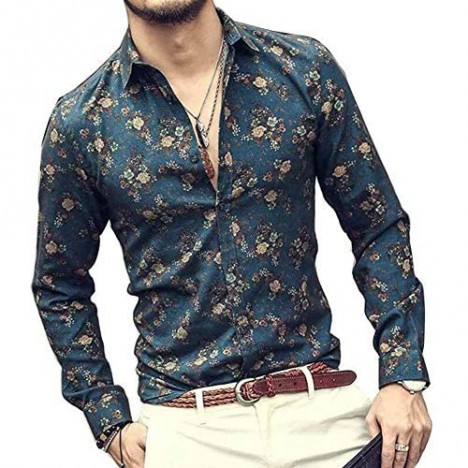 Romantiko Men's Fashion Floral Printed Shirt Slim Fit Long Sleeve Button Down Hawaiian Dress Shirts