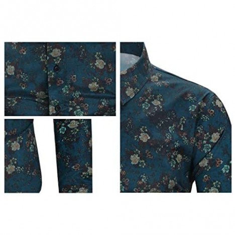 Romantiko Men's Fashion Floral Printed Shirt Slim Fit Long Sleeve Button Down Hawaiian Dress Shirts