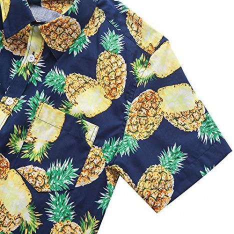 Sanglice Men's Casual Tropical Short Sleeve Pineapple Print Beach Aloha Hawaiian Shirts