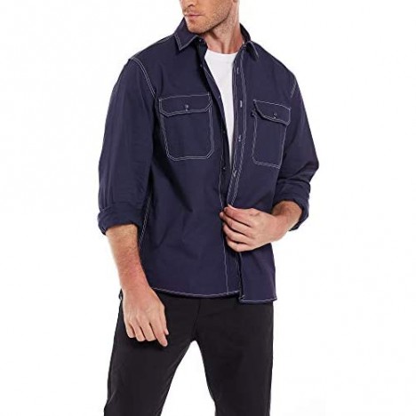 SURMULLETER Men's Casual Free Style Long Sleeve Combed All Cotton Thick Twill Shirt