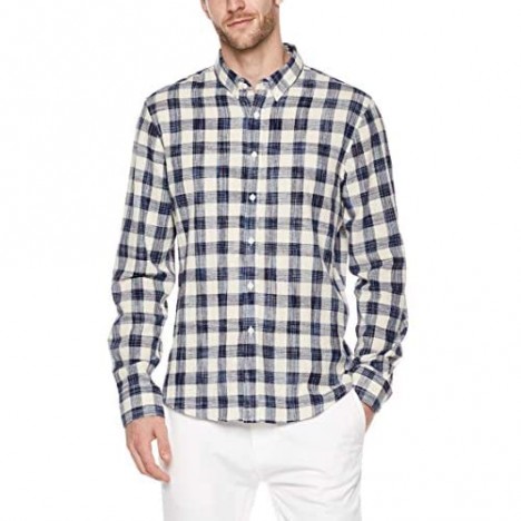Trimthread Men's Simple Stylish Classic Fit Plaid Long Sleeve Button Up Casual Shirt