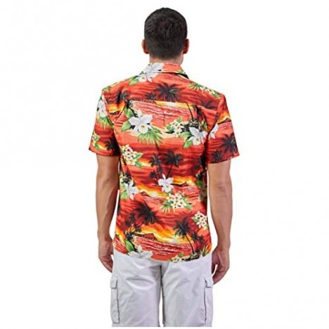 Tropical Luau Beach Floral Sunset Print Men’s Hawaiian Aloha Shirt