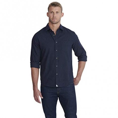UNTUCKit Meridian - Untucked Shirt for Men Long Sleeve Navy & White Pinstripe Flannel