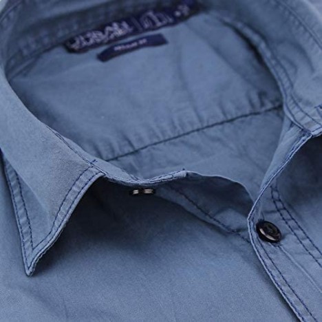 Urban Boundaries Men's Garment Dyed 100% Cotton Military Style Long Sleeve Shirt