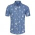 uxcell Men's Shirt Casual Slim Fit Short Sleeve Button Down Printed Shirts Blue Stripe Flower