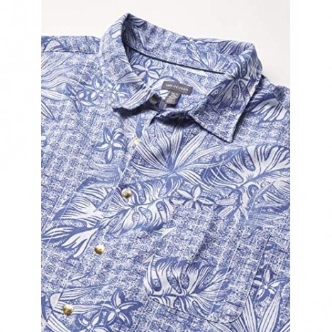 Van Heusen Men's Big & Tall Tall Air Tropical Short Sleeve Button Down Poly Rayon Shirt Colony Blue Leaf XX-Large Big