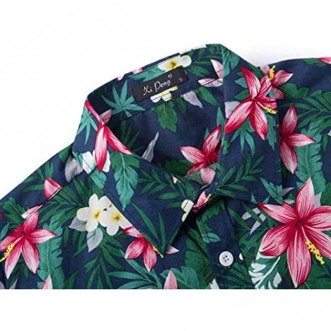 XI PENG Men's Hawaiian Shirt Floral Print Casual Cotton Button Down Short Sleeves Aloha Beach Shirt