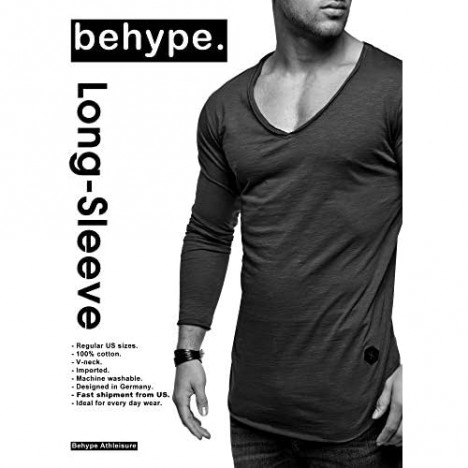 behype. Men's Basic V-Neck Casual Fashion Hipster T-Shirt Muscle Longline Tee Casual Premium Top MT-7314