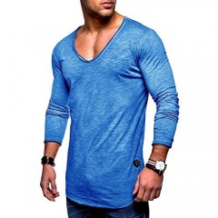 behype. Men's Basic V-Neck Casual Fashion Hipster T-Shirt Muscle Longline Tee Casual Premium Top MT-7314