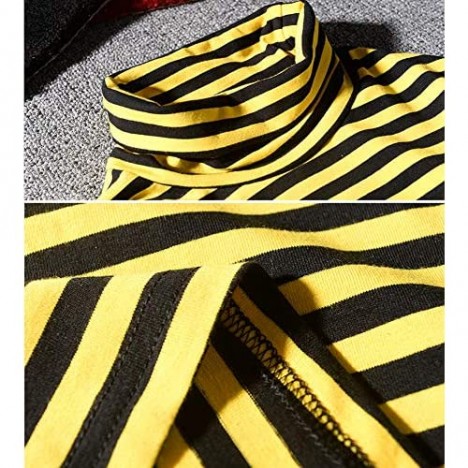 Hotmiss Men's Turtleneck Striped Hipster Hip Hop Pullover Long Sleeve T-Shirt Top