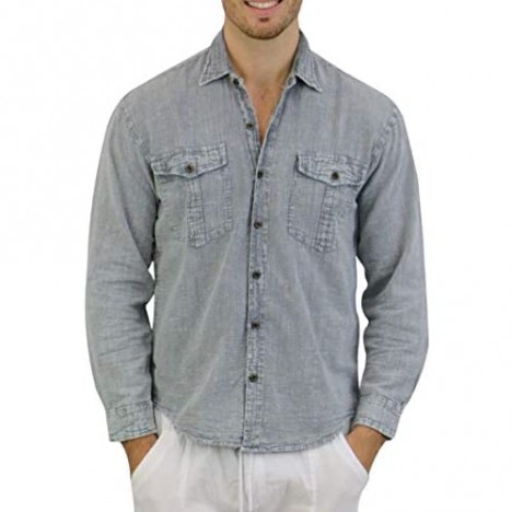 Men's White Shirt 100% Cotton Casual Hippie Short Sleeve Beach Yoga Top