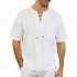Pure Cotton Men's White Shirt- 100% Cotton Casual Hippie Shirt Long Sleeve Beach Yoga Top | The Perfect Summer Shirts for Men (White-HAW X-Large)