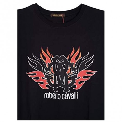 ROBERTO CAVALLI Mens Cotton Logo Tiger Flame Graphic T Shirt