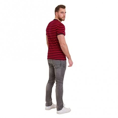 Run & Fly Mens 60's Retro Black & Red Striped Short Sleeve T Shirt